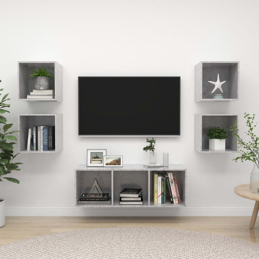 vidaXL 5 Piece TV Cabinet Set Concrete Grey Engineered Wood