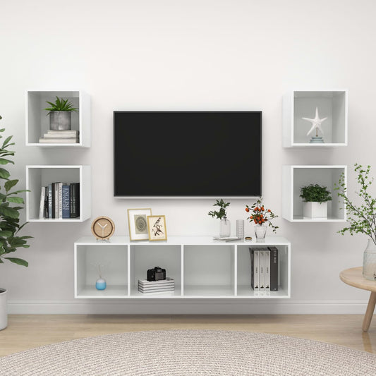 vidaXL 5 Piece TV Cabinet Set High Gloss White Engineered Wood