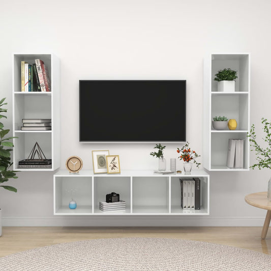 vidaXL 3 Piece TV Cabinet Set High Gloss White Engineered Wood