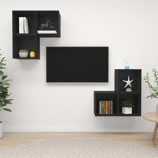 vidaXL 4 Piece TV Cabinet Set Black Engineered Wood