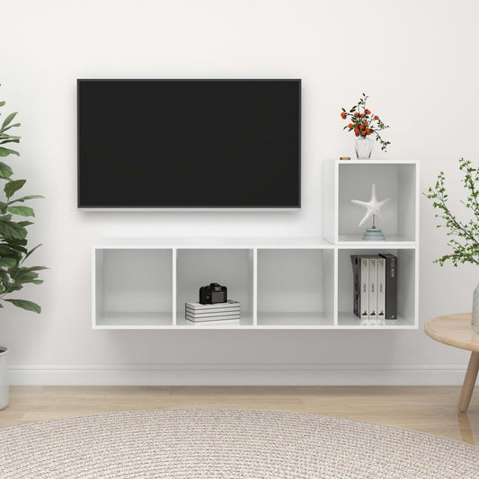 vidaXL 2 Piece TV Cabinet Set High Gloss White Engineered Wood
