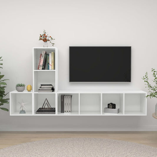 vidaXL 3 Piece TV Cabinet Set High Gloss White Engineered Wood
