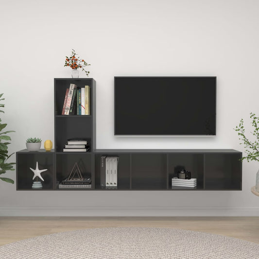 vidaXL 3 Piece TV Cabinet Set High Gloss Grey Engineered Wood