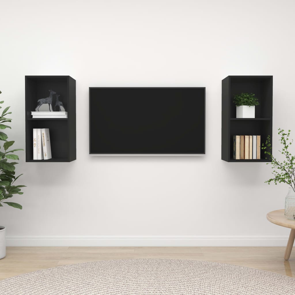 vidaXL Wall-mounted TV Cabinets 2 pcs Black Engineered Wood