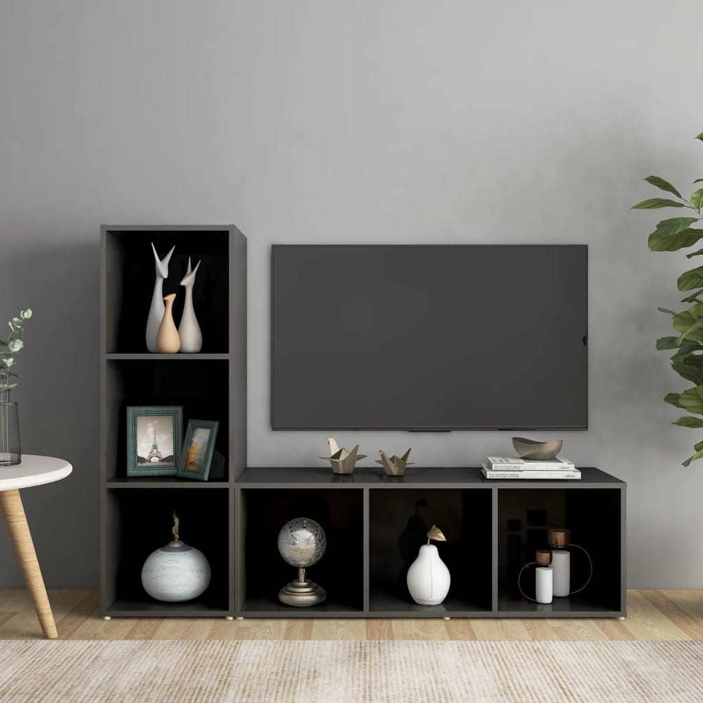 vidaXL TV Cabinets 2 pcs High Gloss Grey 107x35x37 cm Engineered Wood