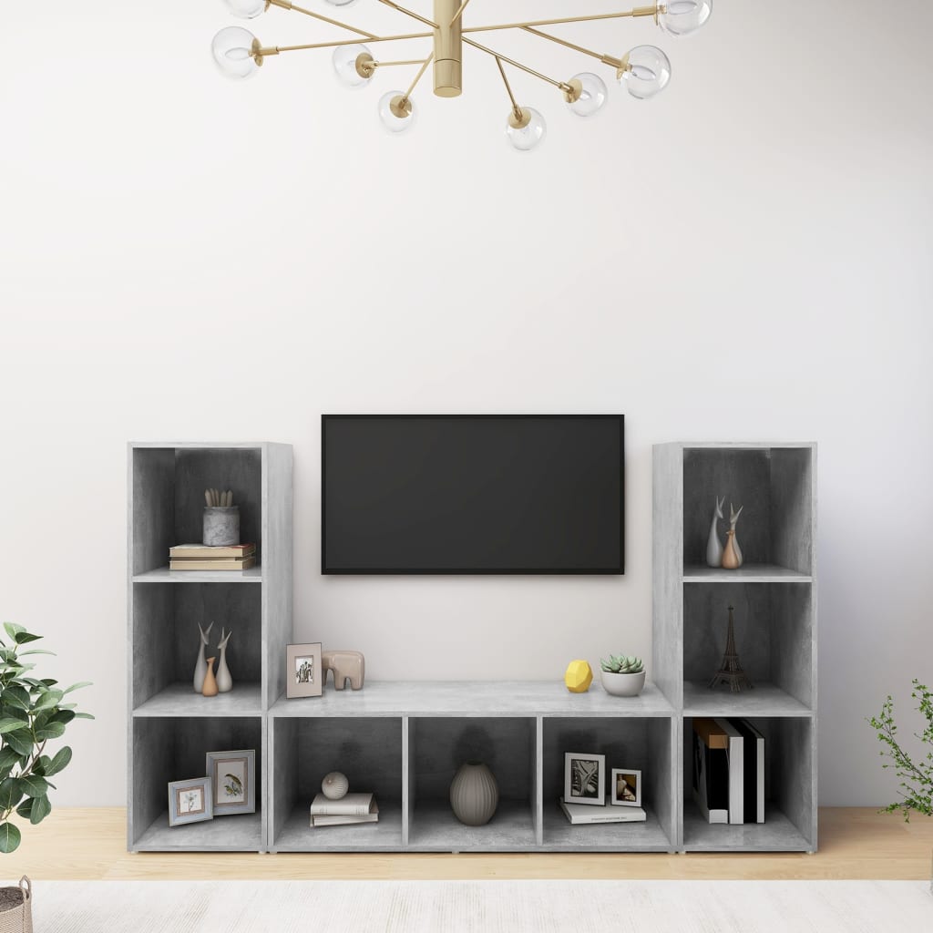 vidaXL TV Cabinets 3 pcs Concrete Grey 107x35x37 cm Engineered Wood