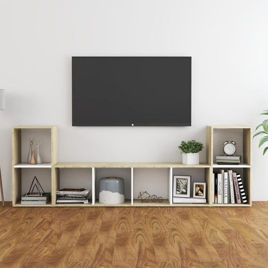 vidaXL 3 Piece TV Cabinet Set White and Sonoma Oak Engineered Wood