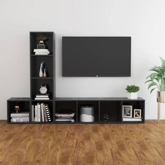 vidaXL 3 Piece TV Cabinet Set Grey Engineered Wood