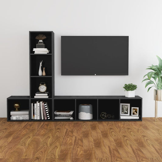 vidaXL 3 Piece TV Cabinet Set High Gloss Grey Engineered Wood