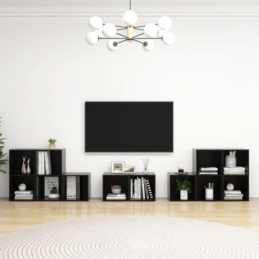 vidaXL 8 Piece TV Cabinet Set High Gloss Black Engineered Wood