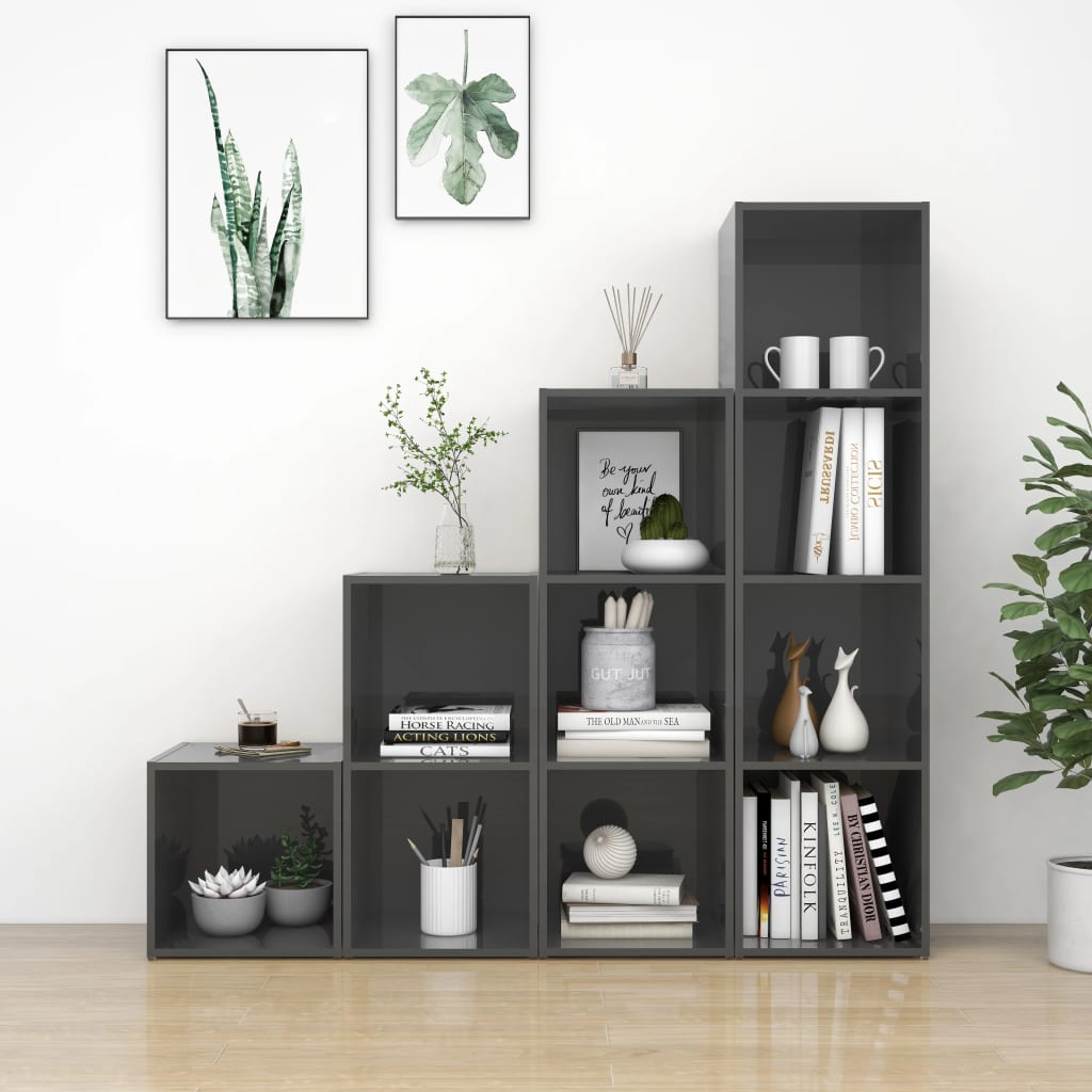 vidaXL 4 Piece TV Cabinet Set High Gloss Grey Engineered Wood