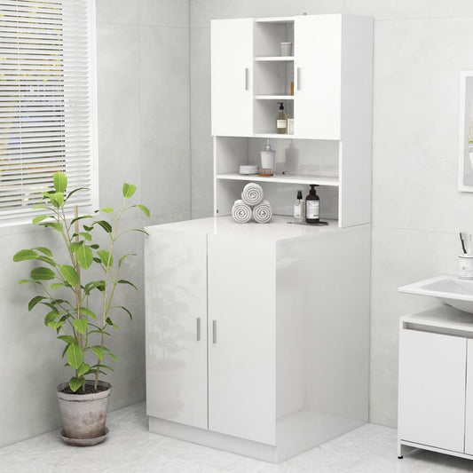 vidaXL Washing Machine Cabinet High Gloss White 70.5x25.5x90 cm