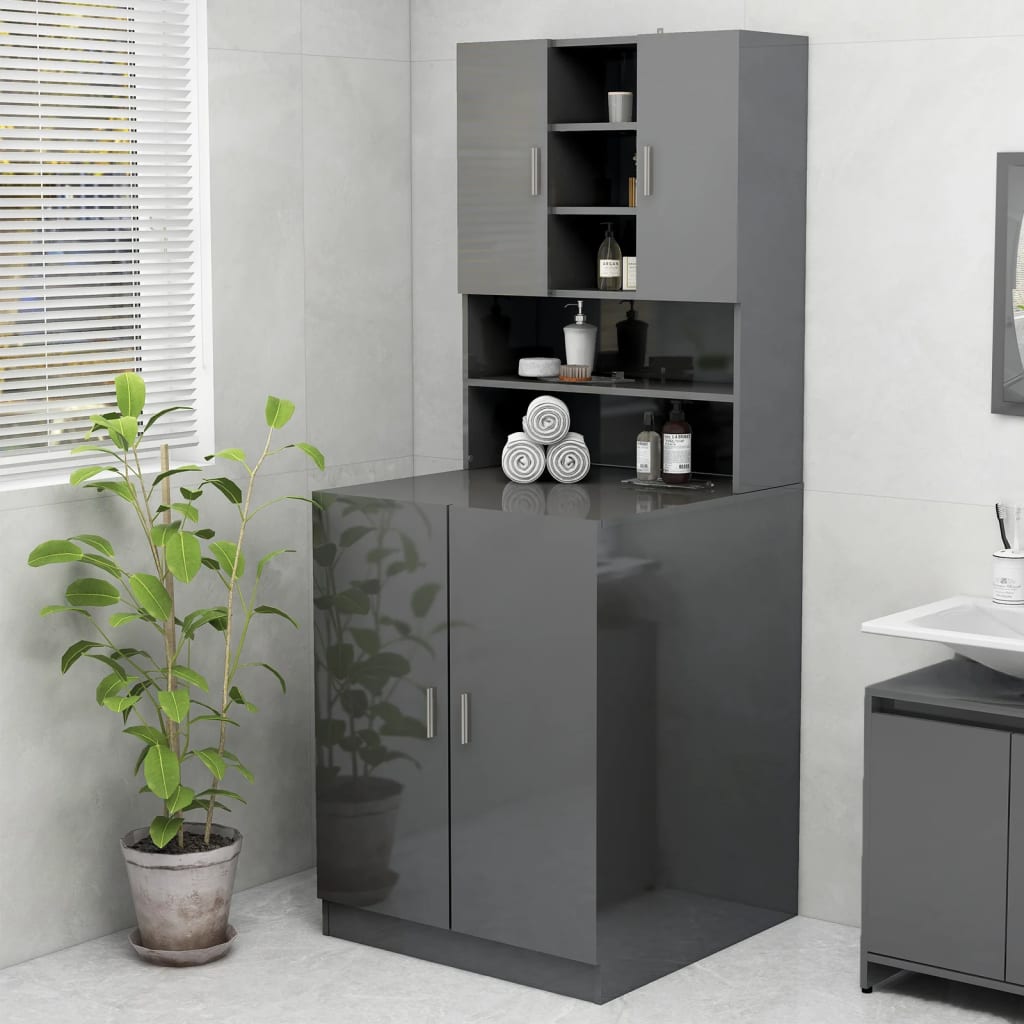 vidaXL Washing Machine Cabinet High Gloss Grey 70.5x25.5x90 cm