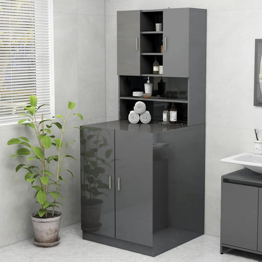 vidaXL Washing Machine Cabinet High Gloss Grey 70.5x25.5x90 cm