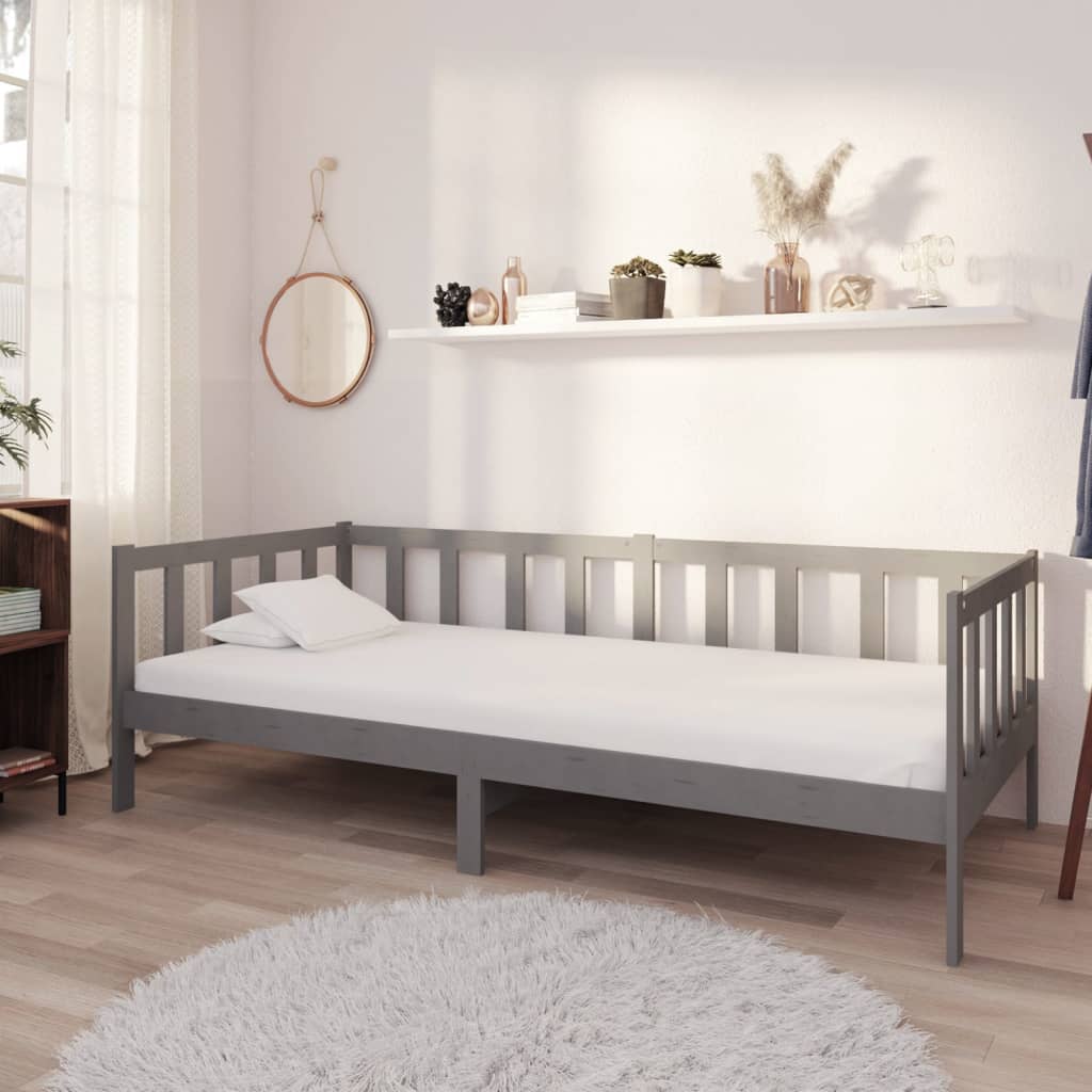 vidaXL Day Bed Grey Solid Pinewood 90x200 cm