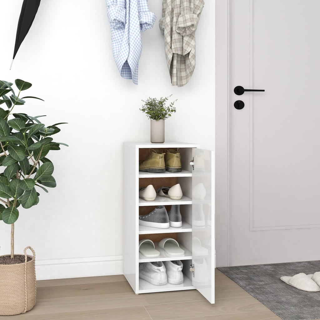 vidaXL Shoe Cabinet High Gloss White 32x35x70 cm Engineered Wood