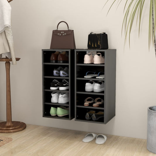 vidaXL Shoe Cabinets 2 pcs High Gloss Grey 31.5x35x70 cm Engineered Wood