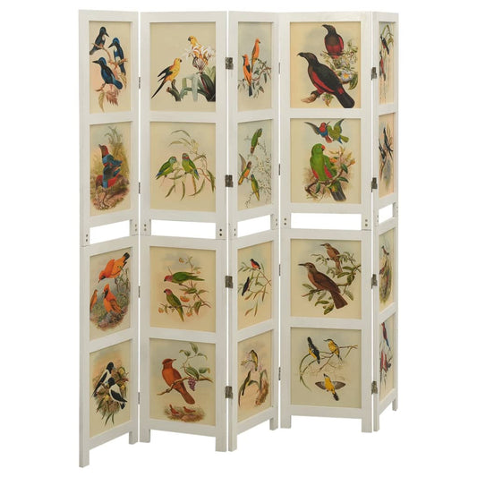 vidaXL 5-Panel Room Divider White 178x165 cm Solid Wood Paulownia