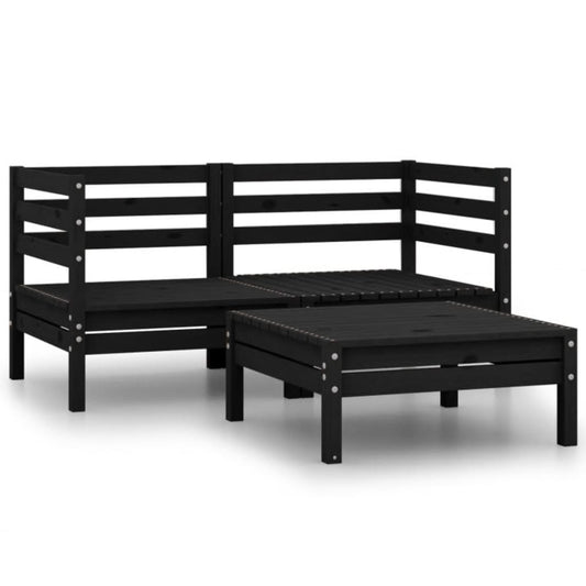 vidaXL 3 Piece Garden Lounge Set Solid Pinewood Black