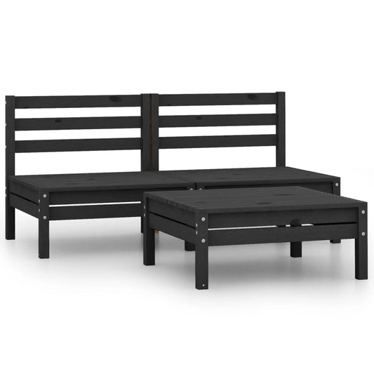 vidaXL 3 Piece Garden Lounge Set Solid Pinewood Black