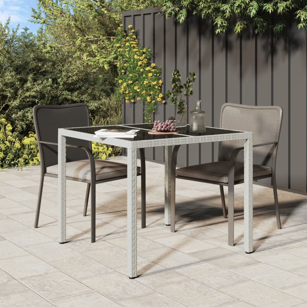 vidaXL Garden Table 90x90x75 cm Tempered Glass and Poly Rattan White