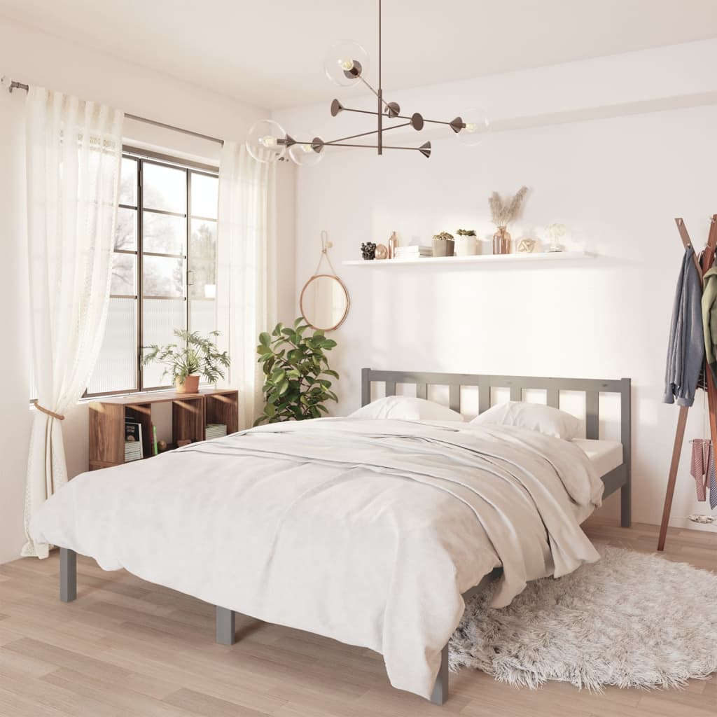 vidaXL Bed Frame Grey Solid Pinewood 140x190 cm