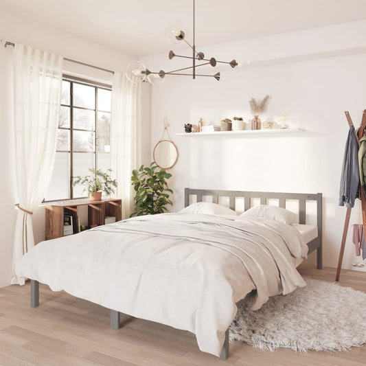 vidaXL Bed Frame Grey Solid Pinewood 140x190 cm