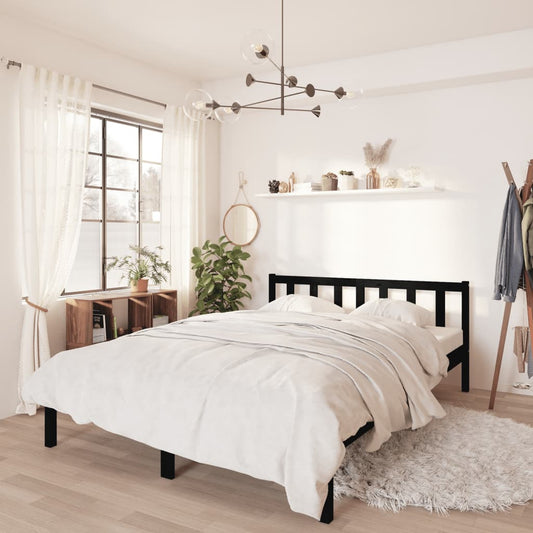 vidaXL Bed Frame Black Solid Pinewood 140x190 cm
