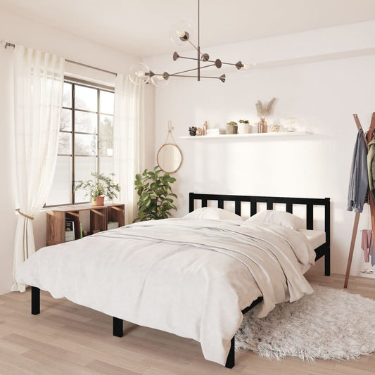 vidaXL Bed Frame Black Solid Wood Pine 150x200 cm King Size