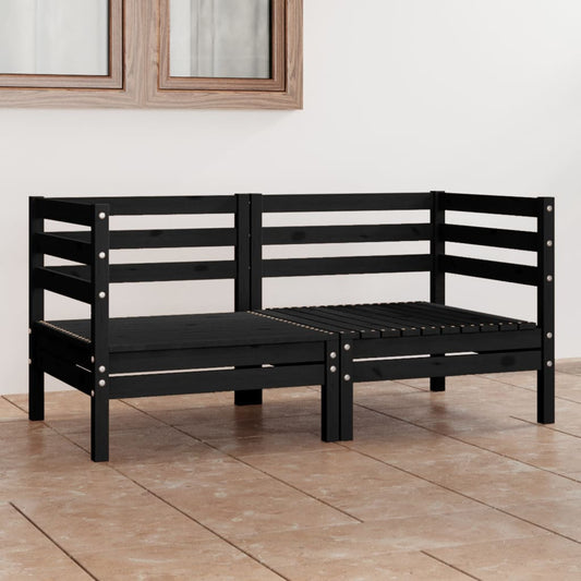 vidaXL Garden 2-Seater Sofa Black Solid Pinewood