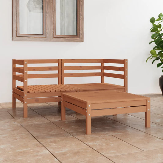 vidaXL 3 Piece Garden Lounge Set Honey Brown Solid Pinewood