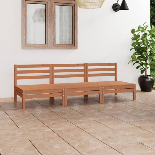 vidaXL 3 Piece Garden Lounge Set Honey Brown Solid Pinewood