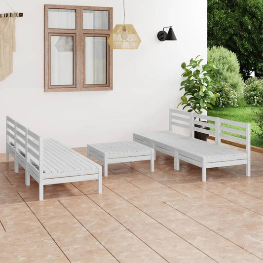 vidaXL 7 Piece Garden Lounge Set White Solid Pinewood