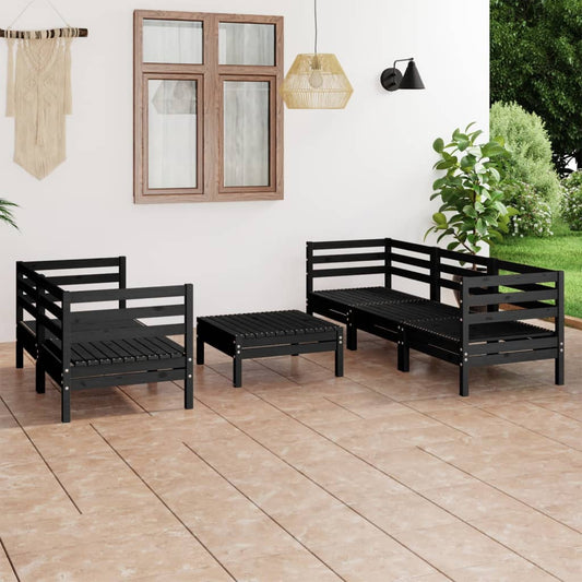 vidaXL 6 Piece Garden Lounge Set Black Solid Pinewood