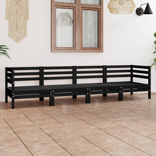vidaXL 4 Piece Garden Lounge Set Black Solid Pinewood