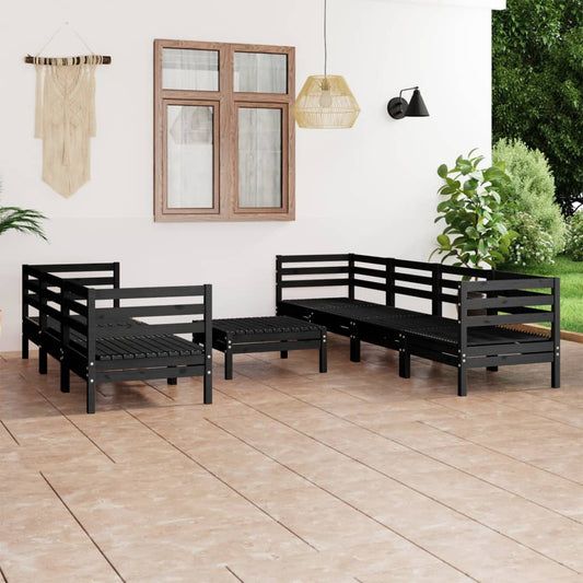 vidaXL 8 Piece Garden Lounge Set Black Solid Pinewood