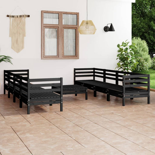 vidaXL 9 Piece Garden Lounge Set Black Solid Pinewood