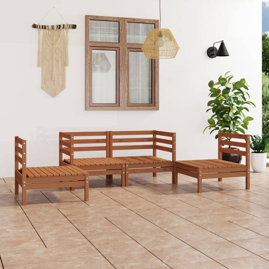 vidaXL 4 Piece Garden Lounge Set Honey Brown Solid Pinewood