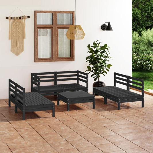 vidaXL 7 Piece Garden Lounge Set Black Solid Pinewood