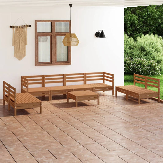 vidaXL 9 Piece Garden Lounge Set Honey Brown Solid Pinewood