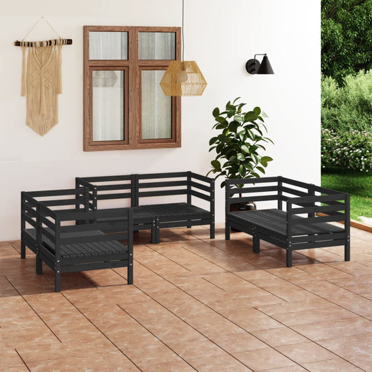 vidaXL 6 Piece Garden Lounge Set Black Solid Pinewood