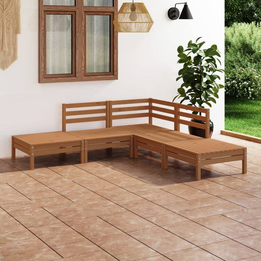 vidaXL 5 Piece Garden Lounge Set Solid Pinewood Honey Brown