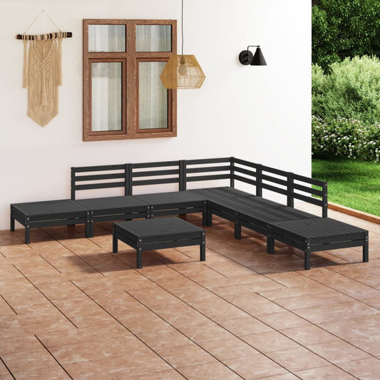 vidaXL 8 Piece Garden Lounge Set Solid Pinewood Black
