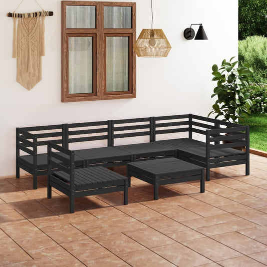 vidaXL 7 Piece Garden Lounge Set Solid Pinewood Black