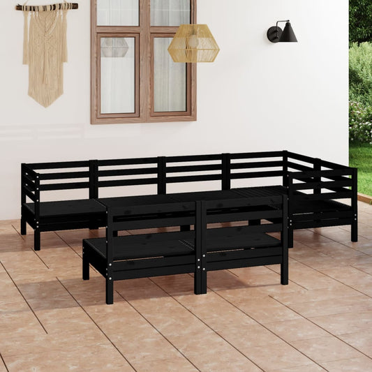vidaXL 7 Piece Garden Lounge Set Solid Pinewood Black