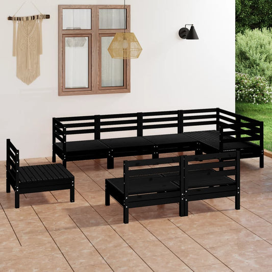 vidaXL 8 Piece Garden Lounge Set Solid Wood Pine Black