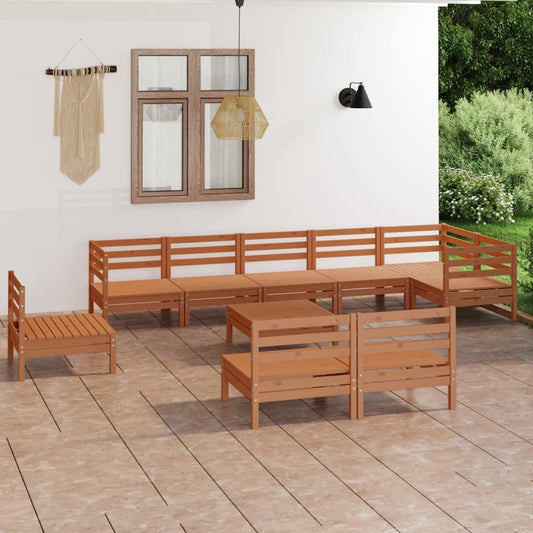vidaXL 10 Piece Garden Lounge Set Solid Wood Pine Honey Brown