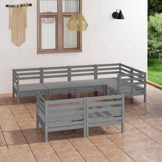 vidaXL 7 Piece Garden Lounge Set Solid Wood Pine Grey