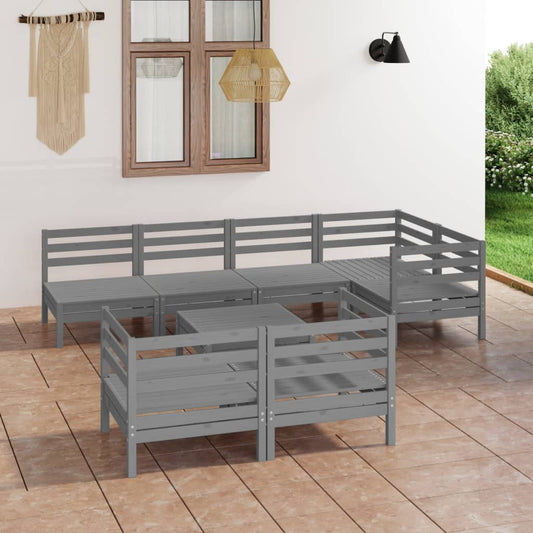 vidaXL 8 Piece Garden Lounge Set Solid Wood Pine Grey