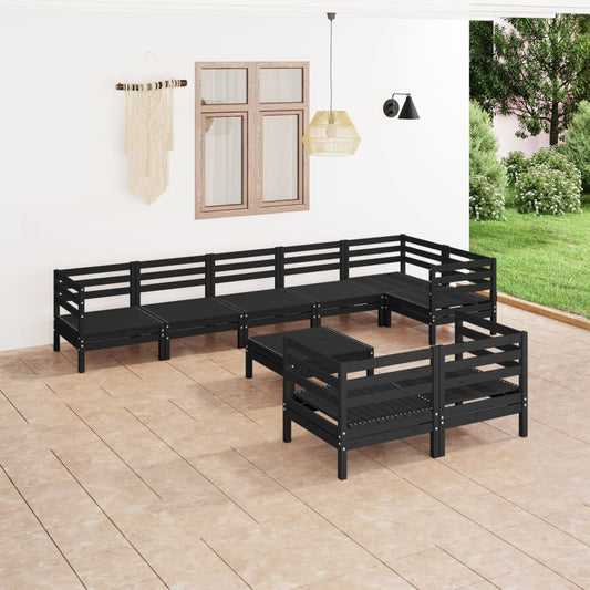vidaXL 9 Piece Garden Lounge Set Solid Wood Pine Black
